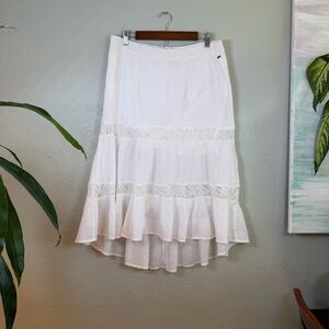 Roxy Cotton Lace White Tiered Bohemian Flowy Hippie Coastal Cowgirl Skirt L